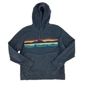 LL Bean Hoodie Mens Slightly Fitted Mountain Graphic Pullover Sweater Blue Sz M